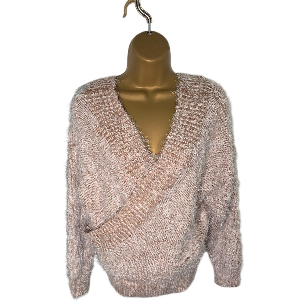 Fashion on Earth Faux Wrap V-Neck Sweater Beige Small